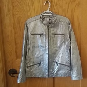 Chico's Lavish Luster Leather Biker Jacket Pewter